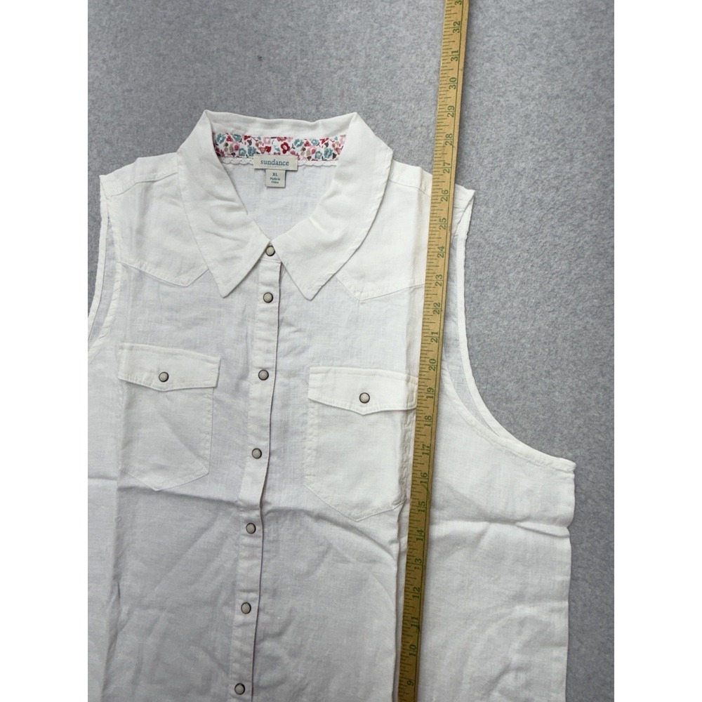 Sundance Willow Linen Sleeveless Top‎ Womens XL White Boho Western Button Front - Picture 3 of 8